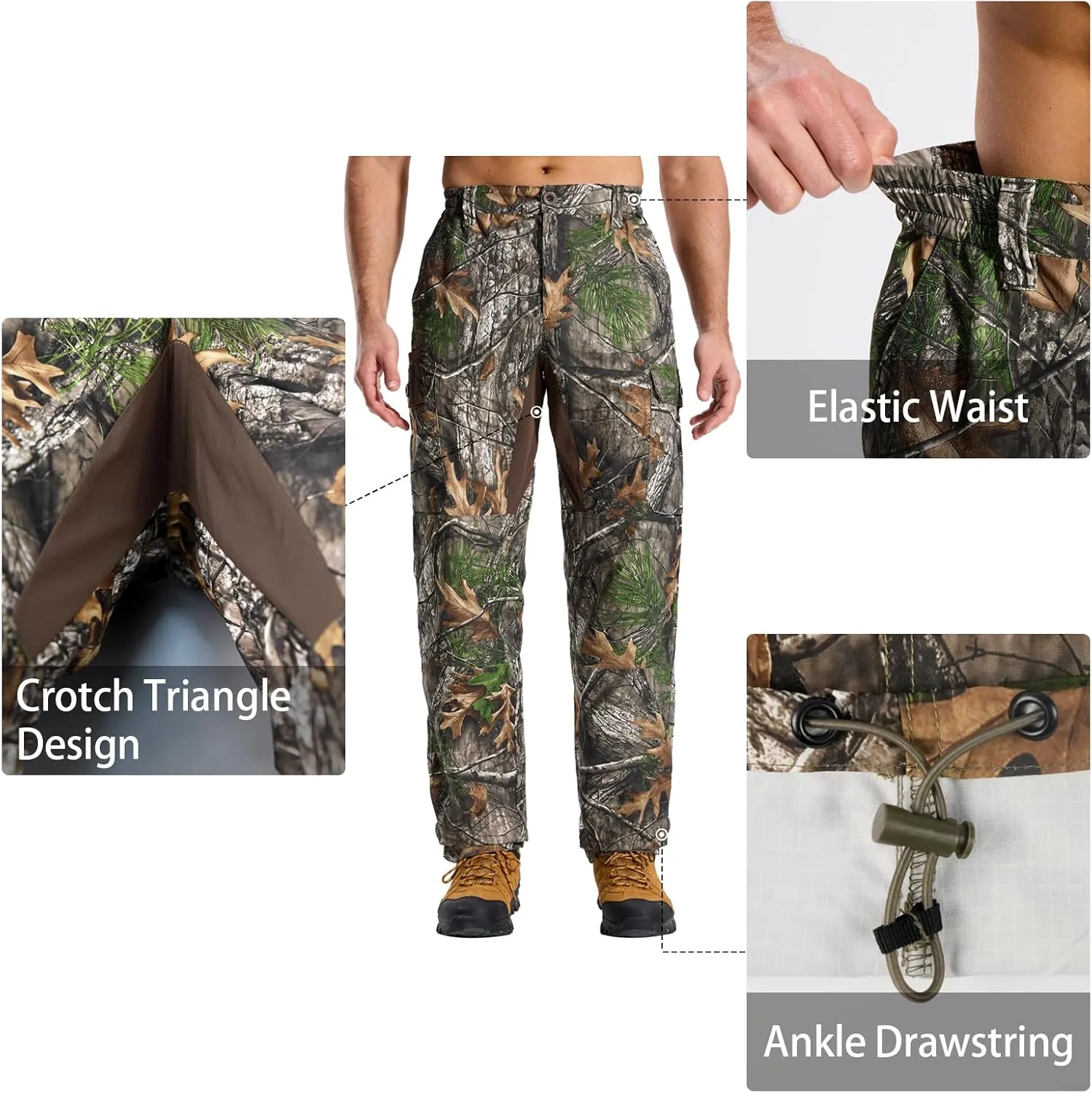 LOOGU Camo Hunting Pants for Men Water-Resistant Quiet & Matte Turkey Hunting Camo Pants for Men with 6 Pockets
