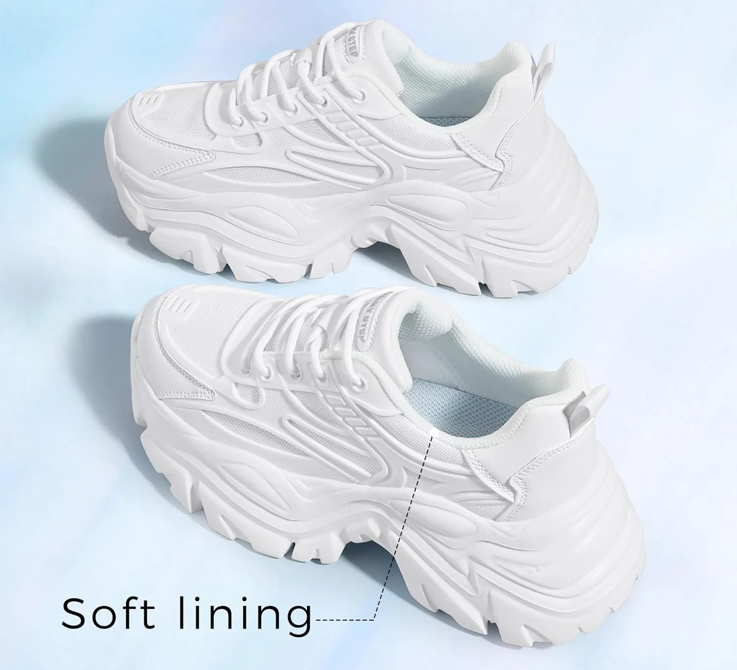 LUCKY STEP Chunky Sneakers for Women Platform Tennis Fashion White Dad Shoes Mesh Breathable Casual Wedge Lace Up Walking Sneakers