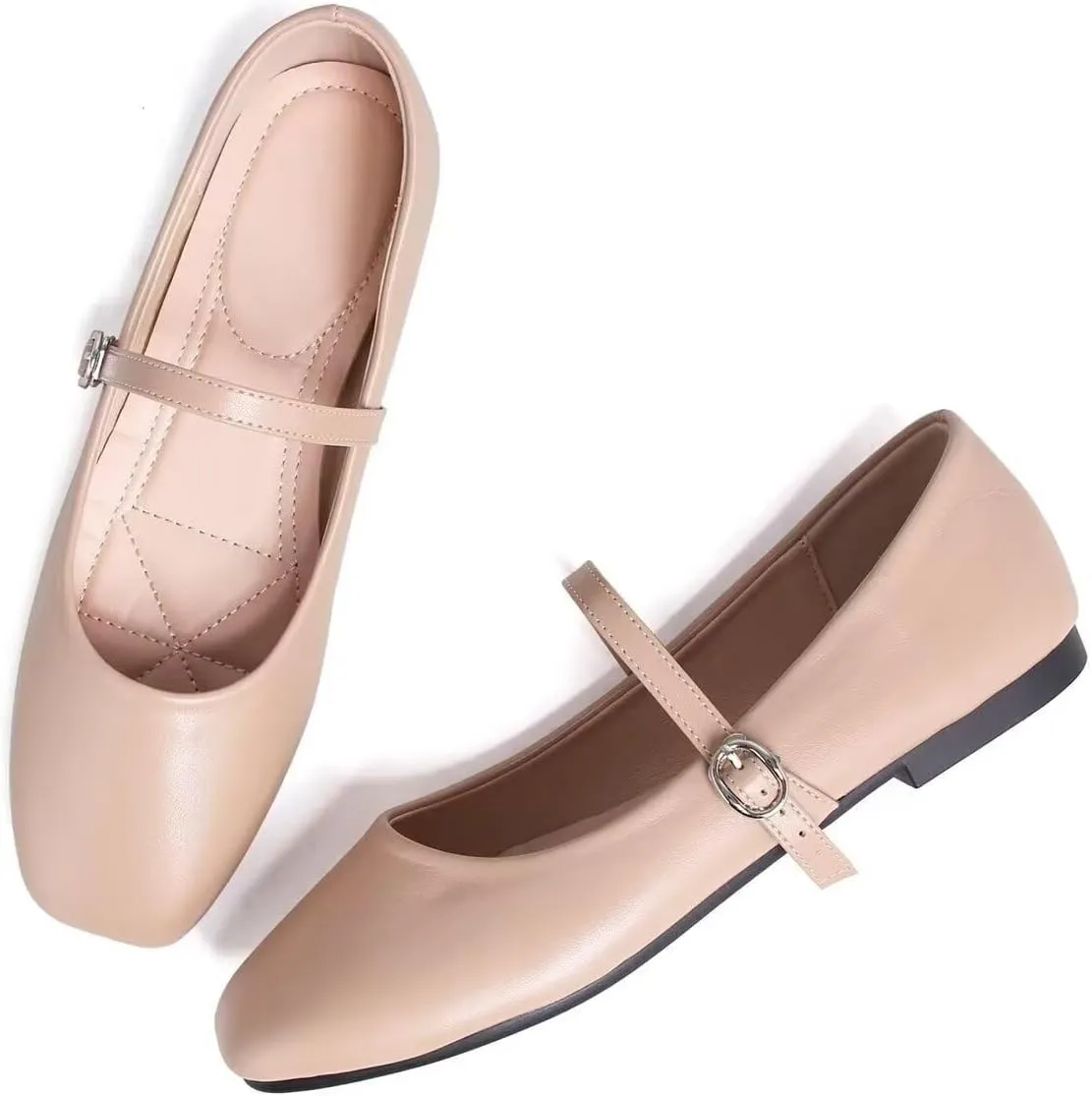 LUXINYU Women's Slip on Flats,Classy Round Toe Solid Classic Mary Jane Ballet Dance Shoes Soft Comfortable PU Flat Shoes