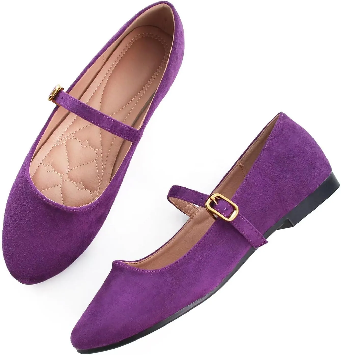 LUXINYU Women's Slip on Flats,Classy Round Toe Solid Classic Mary Jane Ballet Dance Shoes Soft Comfortable PU Flat Shoes