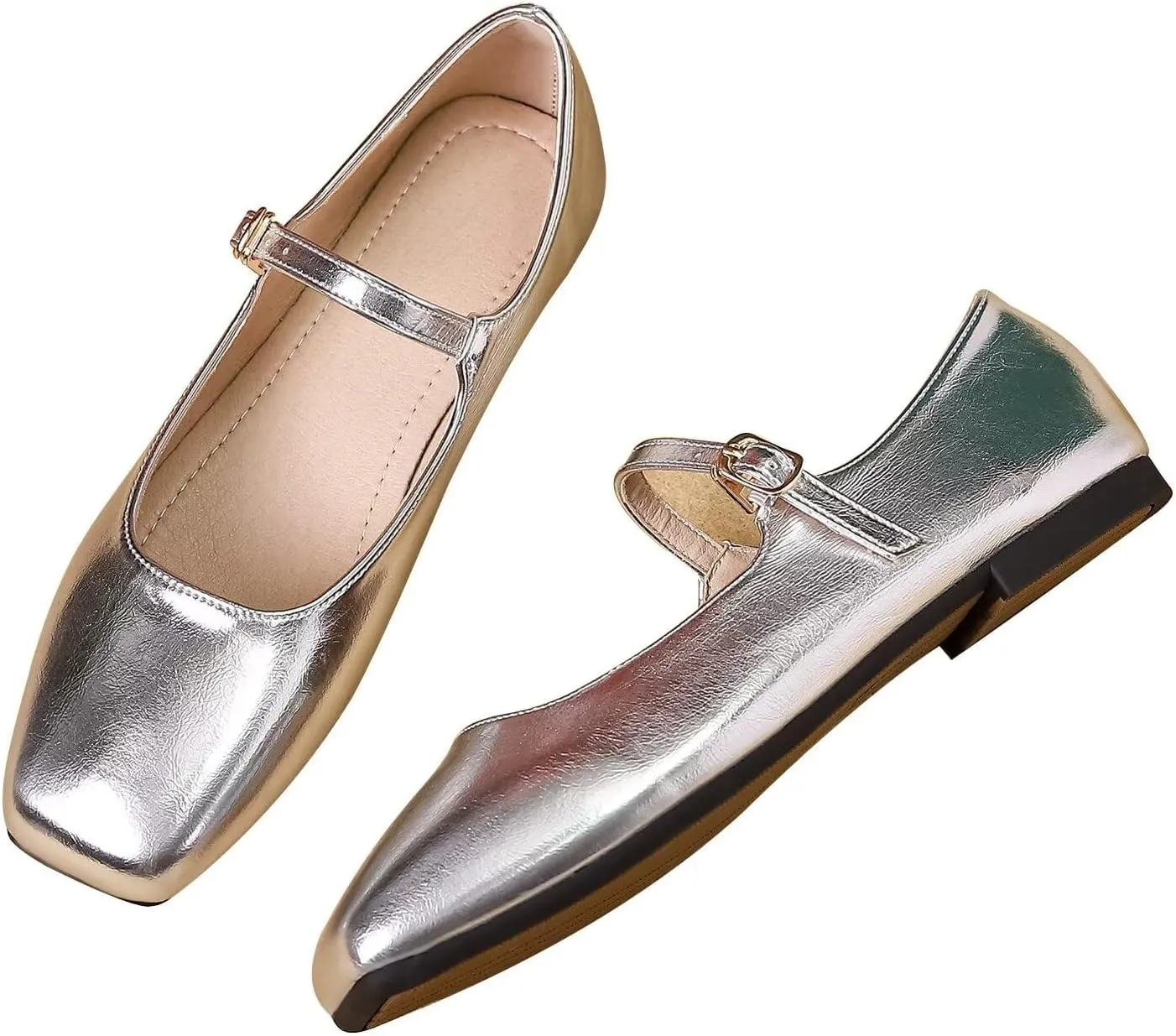 LUXINYU Women's Slip on Flats,Classy Round Toe Solid Classic Mary Jane Ballet Dance Shoes Soft Comfortable PU Flat Shoes