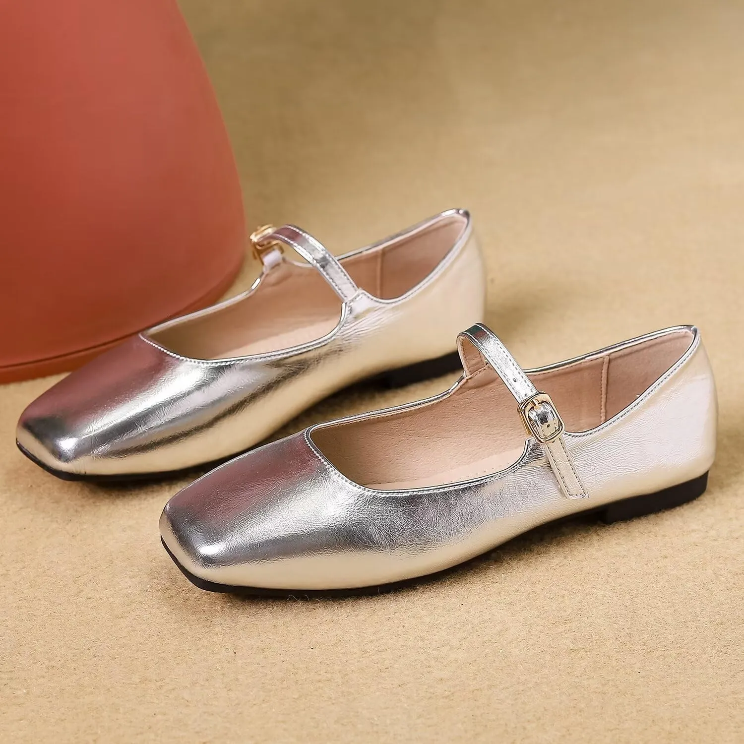 LUXINYU Women's Slip on Flats,Classy Round Toe Solid Classic Mary Jane Ballet Dance Shoes Soft Comfortable PU Flat Shoes
