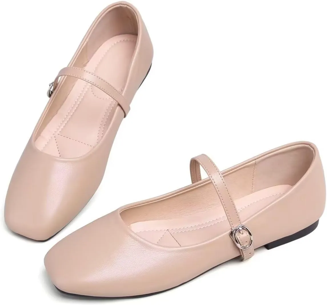LUXINYU Women's Slip on Flats,Classy Round Toe Solid Classic Mary Jane Ballet Dance Shoes Soft Comfortable PU Flat Shoes