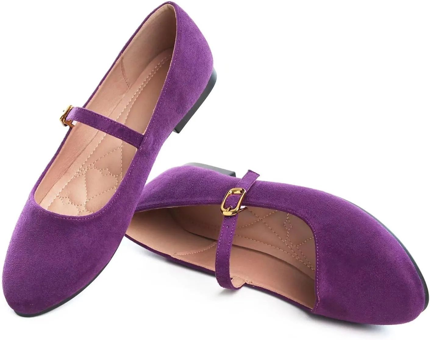LUXINYU Women's Slip on Flats,Classy Round Toe Solid Classic Mary Jane Ballet Dance Shoes Soft Comfortable PU Flat Shoes
