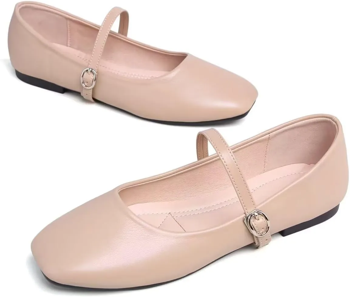 LUXINYU Women's Slip on Flats,Classy Round Toe Solid Classic Mary Jane Ballet Dance Shoes Soft Comfortable PU Flat Shoes