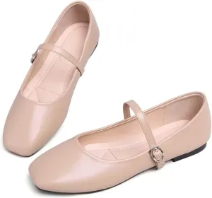 LUXINYU Women's Slip on Flats,Classy Round Toe Solid Classic Mary Jane Ballet Dance Shoes Soft Comfortable PU Flat Shoes