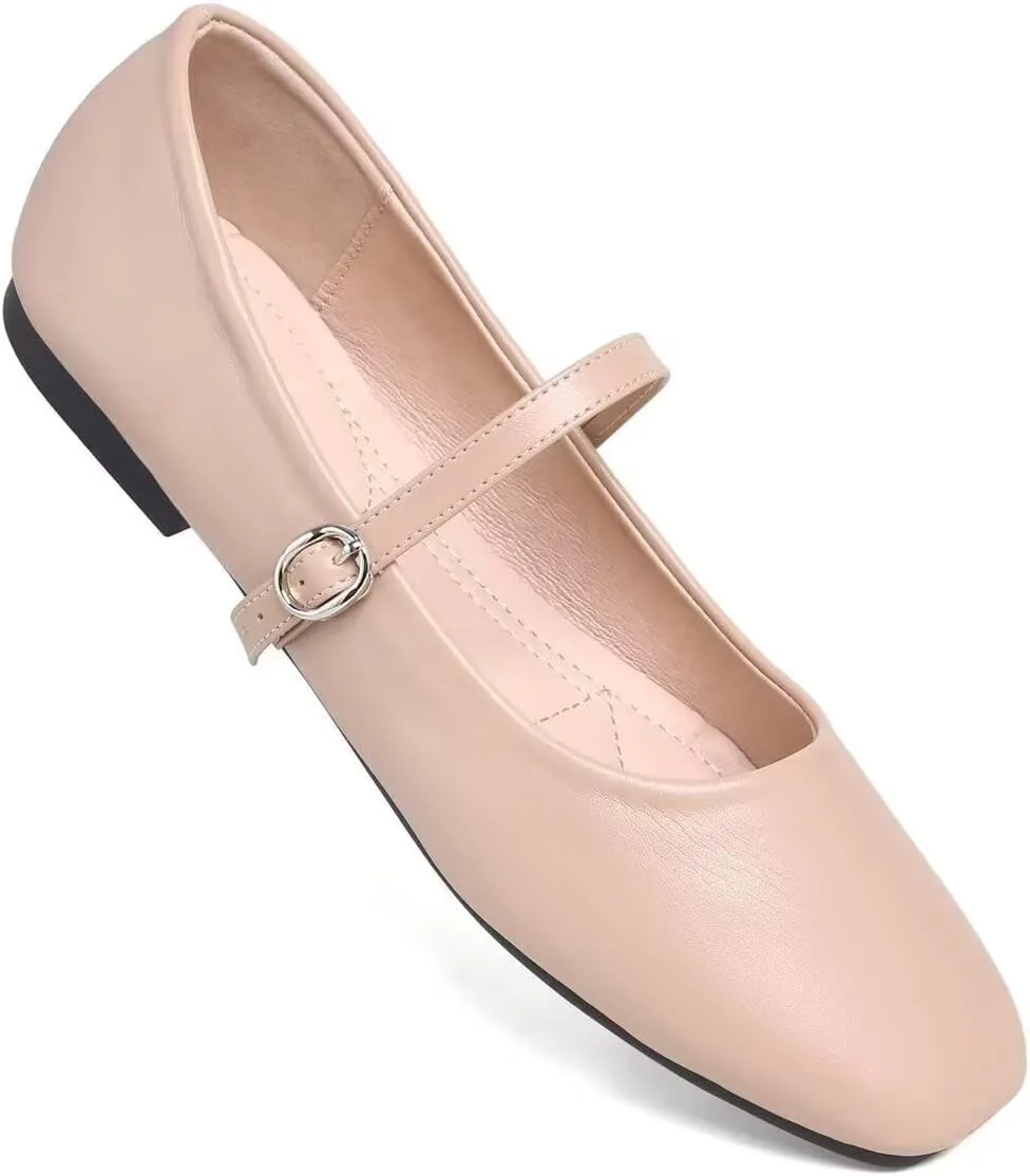 LUXINYU Women's Slip on Flats,Classy Round Toe Solid Classic Mary Jane Ballet Dance Shoes Soft Comfortable PU Flat Shoes