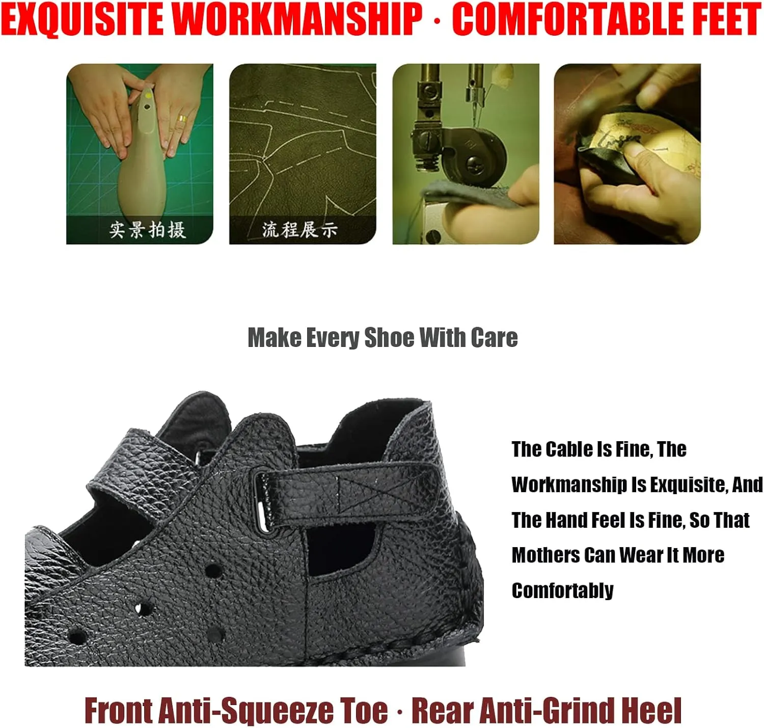 Lymphvity Women'S Hand-Stitching Leather Vintage Cutout Flat Sandals,Fashion Non-Slip Soft Bottom Breathable Comfort Adjustable Walking Ethnic Style Loafers