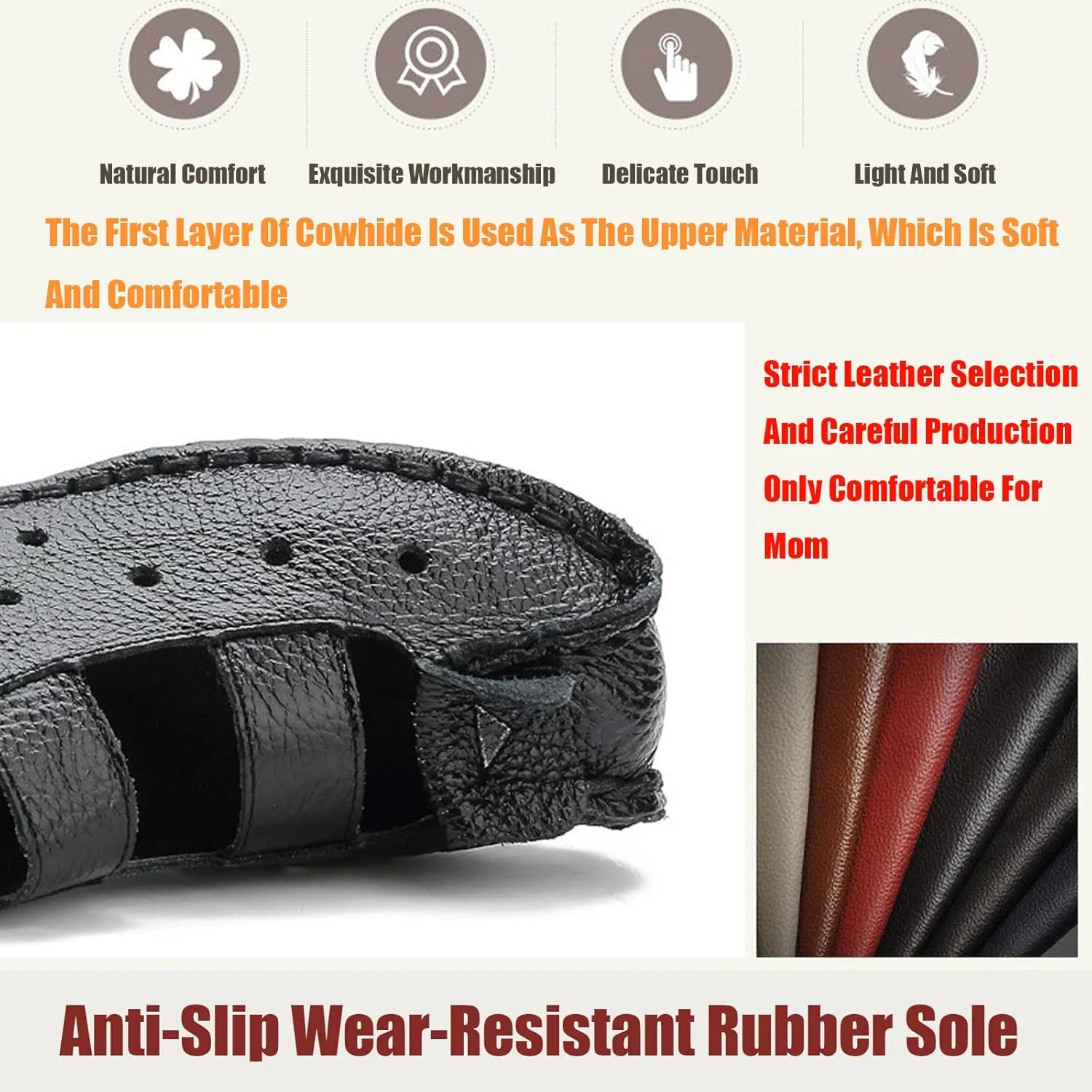 Lymphvity Women'S Hand-Stitching Leather Vintage Cutout Flat Sandals,Fashion Non-Slip Soft Bottom Breathable Comfort Adjustable Walking Ethnic Style Loafers