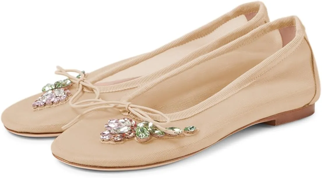 Maiyang Women Classic Floral Rhinestone Round Toe Slip on Ballet Flats Comfortable Breathable Ballroom Daily Casual Shoes Size 4-16 US