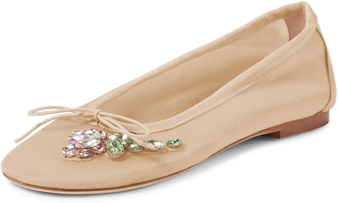 Maiyang Women Classic Floral Rhinestone Round Toe Slip on Ballet Flats Comfortable Breathable Ballroom Daily Casual Shoes Size 4-16 US