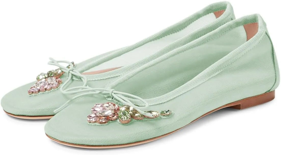 Maiyang Women Classic Floral Rhinestone Round Toe Slip on Ballet Flats Comfortable Breathable Ballroom Daily Casual Shoes Size 4-16 US