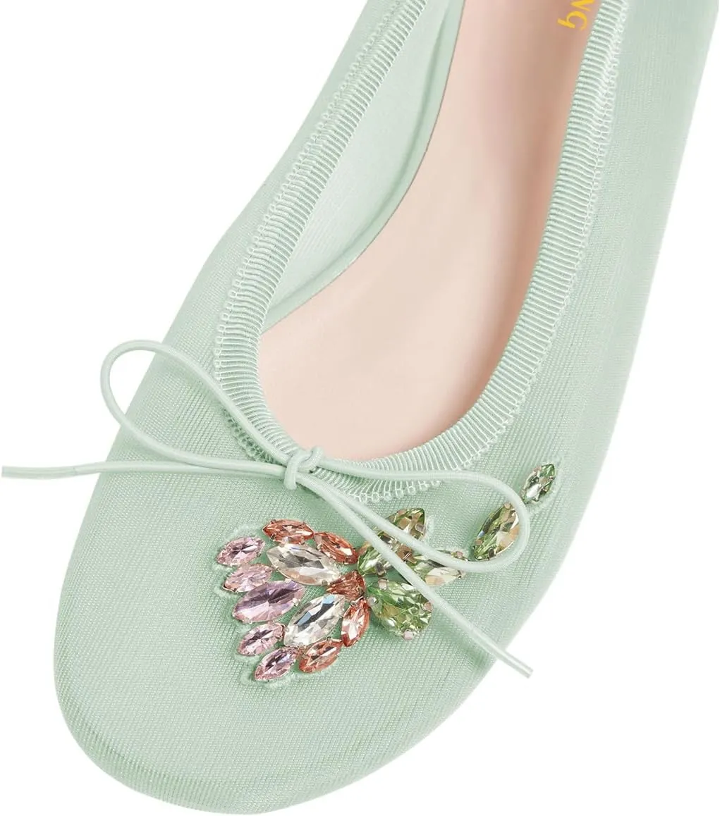 Maiyang Women Classic Floral Rhinestone Round Toe Slip on Ballet Flats Comfortable Breathable Ballroom Daily Casual Shoes Size 4-16 US