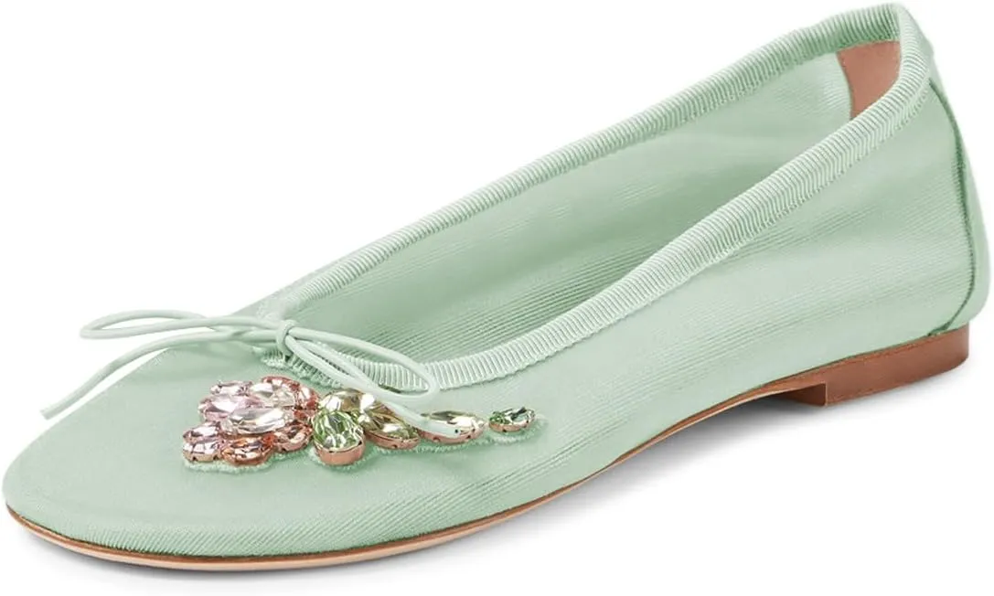 Maiyang Women Classic Floral Rhinestone Round Toe Slip on Ballet Flats Comfortable Breathable Ballroom Daily Casual Shoes Size 4-16 US