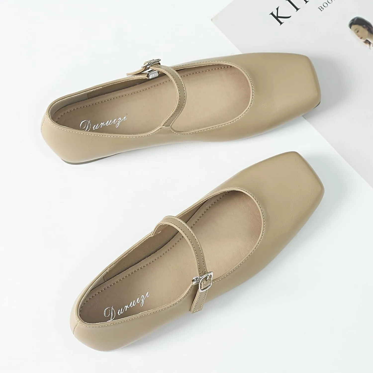 Mary Jane Flats for Women Buckle Ballet Flats Classy Dressy Comfortable Square Toe Slip on Flats Women's Soft Work Casual Dress Shoes