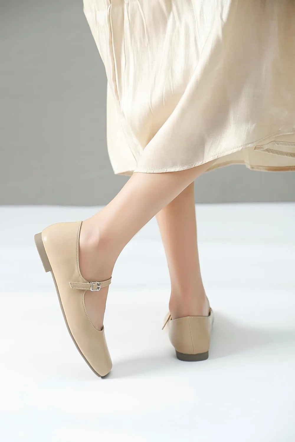 Mary Jane Flats for Women Buckle Ballet Flats Classy Dressy Comfortable Square Toe Slip on Flats Women's Soft Work Casual Dress Shoes