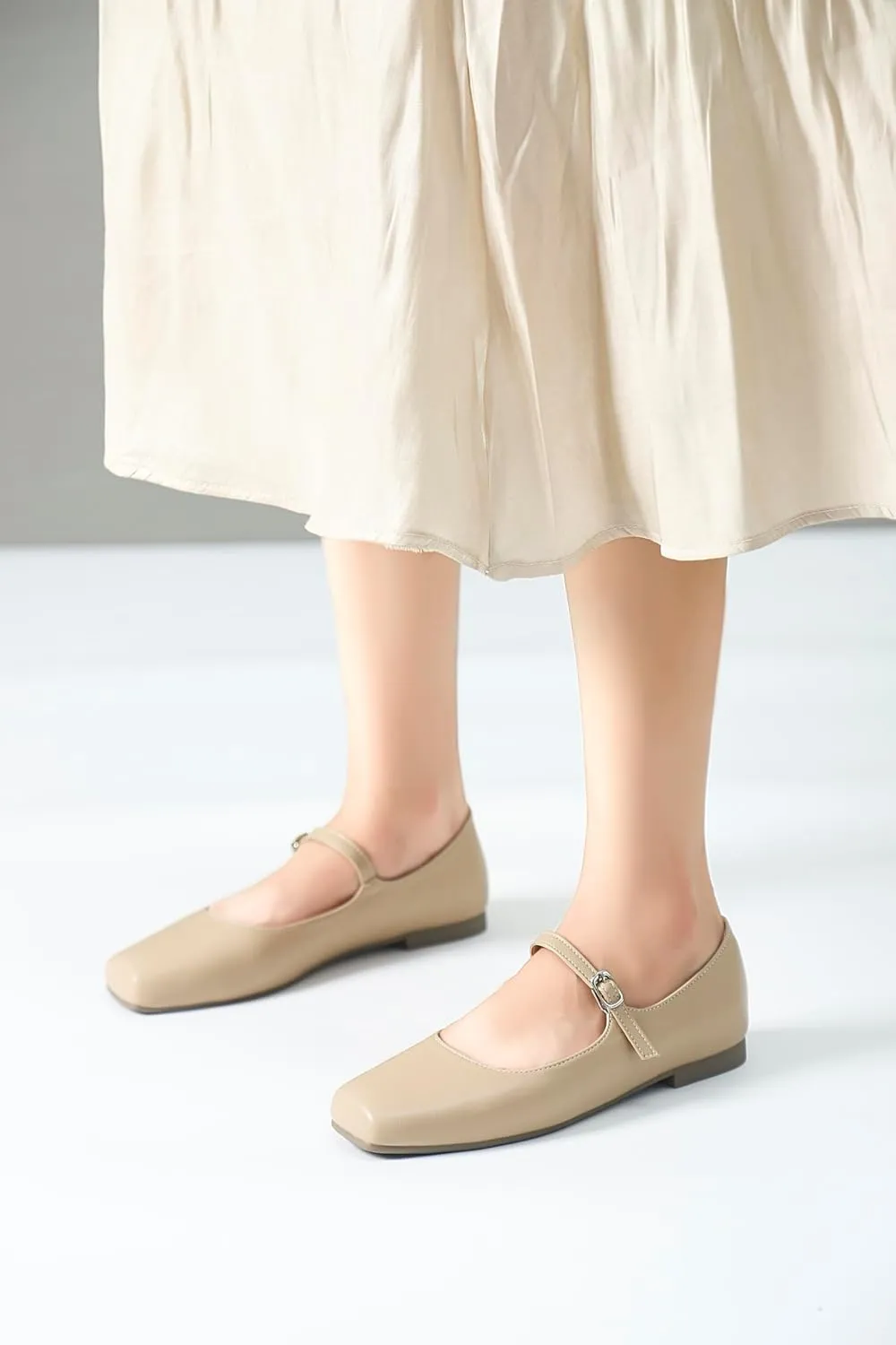 Mary Jane Flats for Women Buckle Ballet Flats Classy Dressy Comfortable Square Toe Slip on Flats Women's Soft Work Casual Dress Shoes