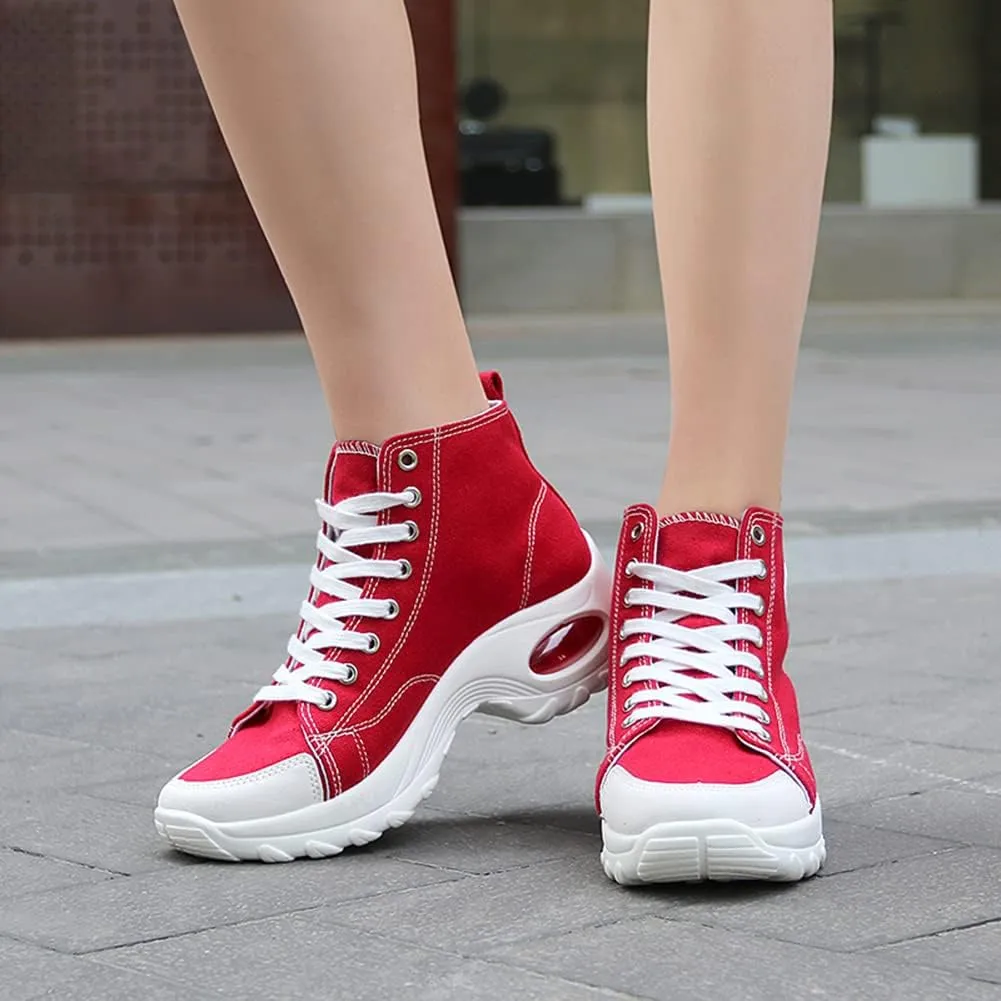 MAUGELY Women's High Top Heightened Sole Sports Causal Fashion Sneakers Canvas Shoes