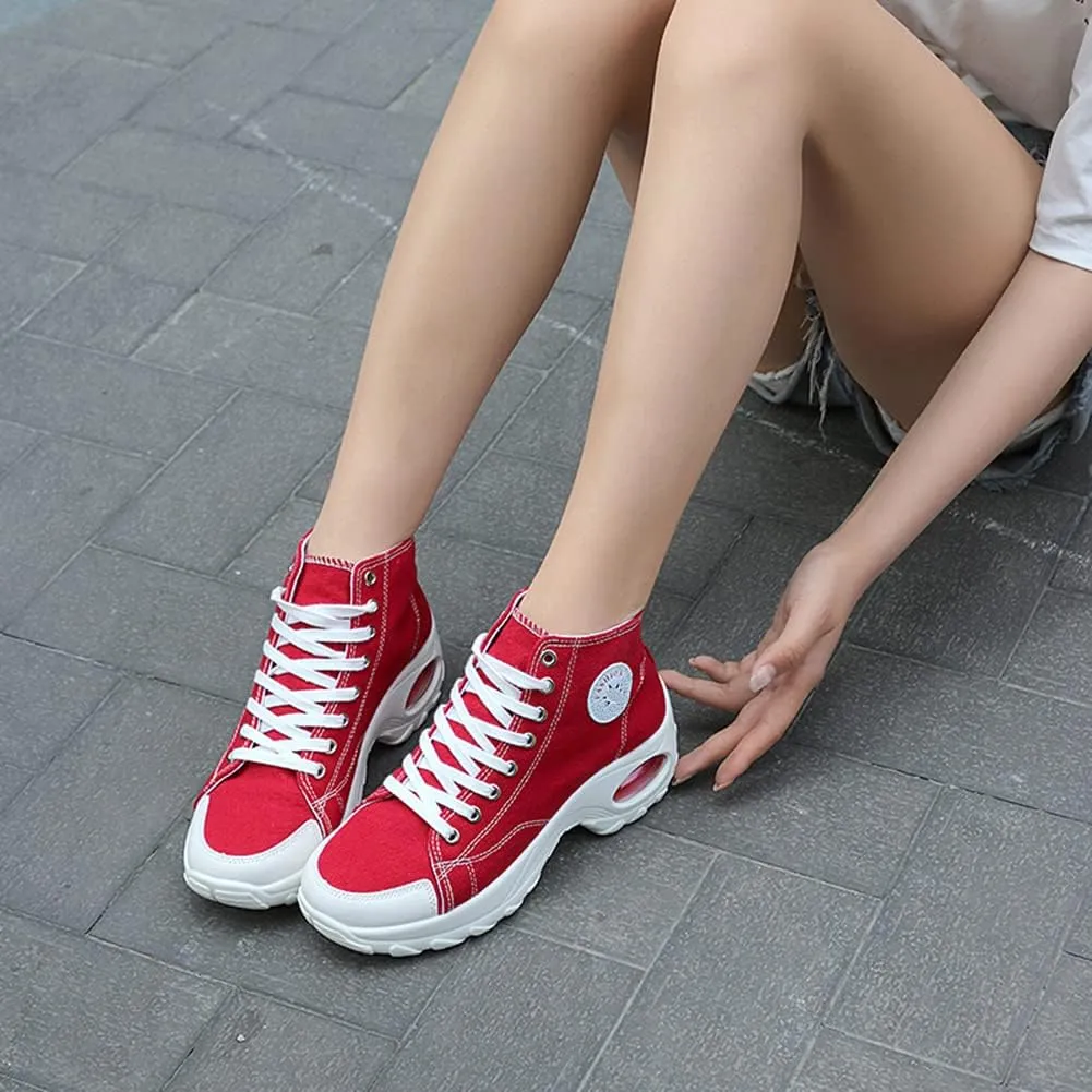MAUGELY Women's High Top Heightened Sole Sports Causal Fashion Sneakers Canvas Shoes