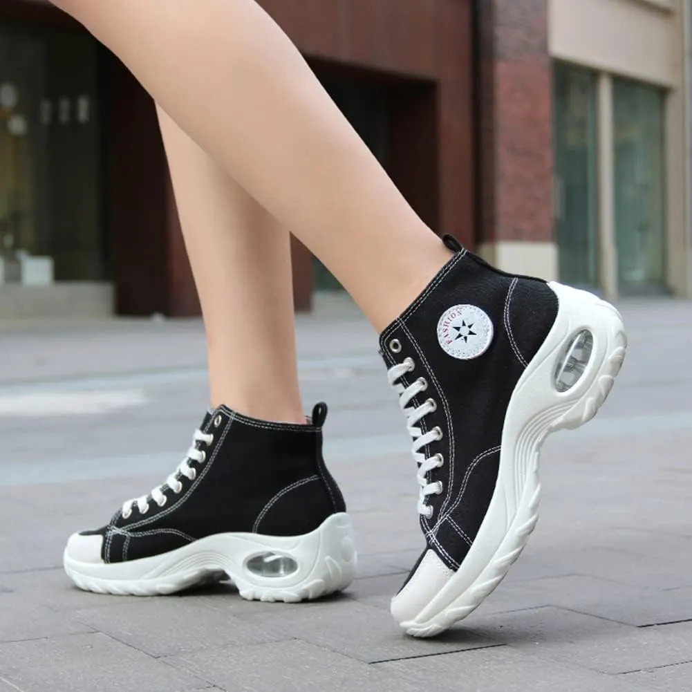 MAUGELY Women's High Top Heightened Sole Sports Causal Fashion Sneakers Canvas Shoes