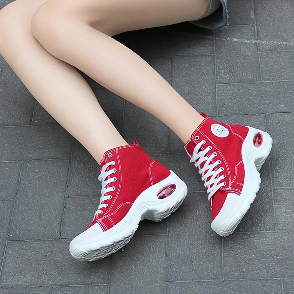 MAUGELY Women's High Top Heightened Sole Sports Causal Fashion Sneakers Canvas Shoes