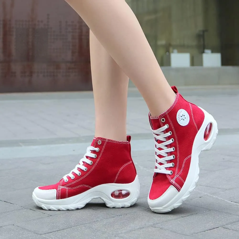 MAUGELY Women's High Top Heightened Sole Sports Causal Fashion Sneakers Canvas Shoes