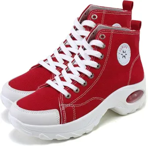 MAUGELY Women's High Top Heightened Sole Sports Causal Fashion Sneakers Canvas Shoes