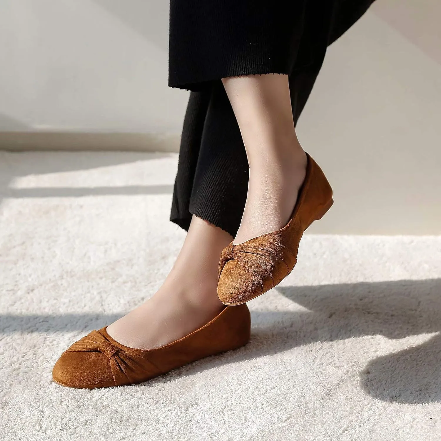 MaxMuxun Women's Flats Shoes Faux Suede Round Toe Ballet Dressy Flats Comfortable Slip On Walking Shoes