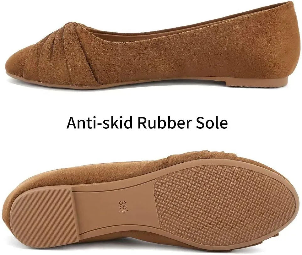 MaxMuxun Women's Flats Shoes Faux Suede Round Toe Ballet Dressy Flats Comfortable Slip On Walking Shoes