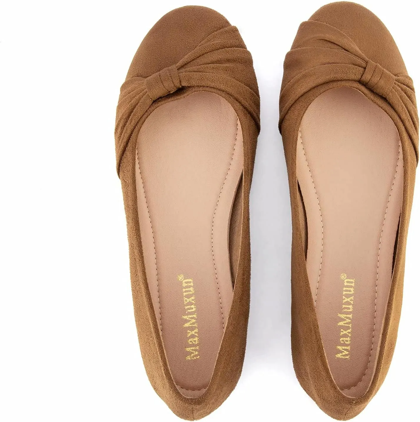 MaxMuxun Women's Flats Shoes Faux Suede Round Toe Ballet Dressy Flats Comfortable Slip On Walking Shoes
