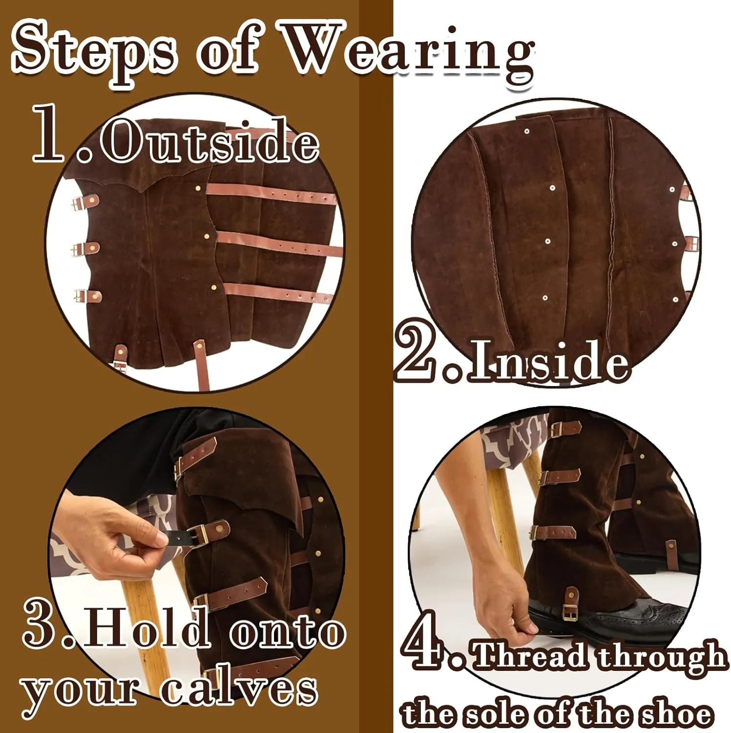 Medieval Boot Covers - Faux Leather Renaissance Pirate Knight Armor Gaiters Cosplay Accessory