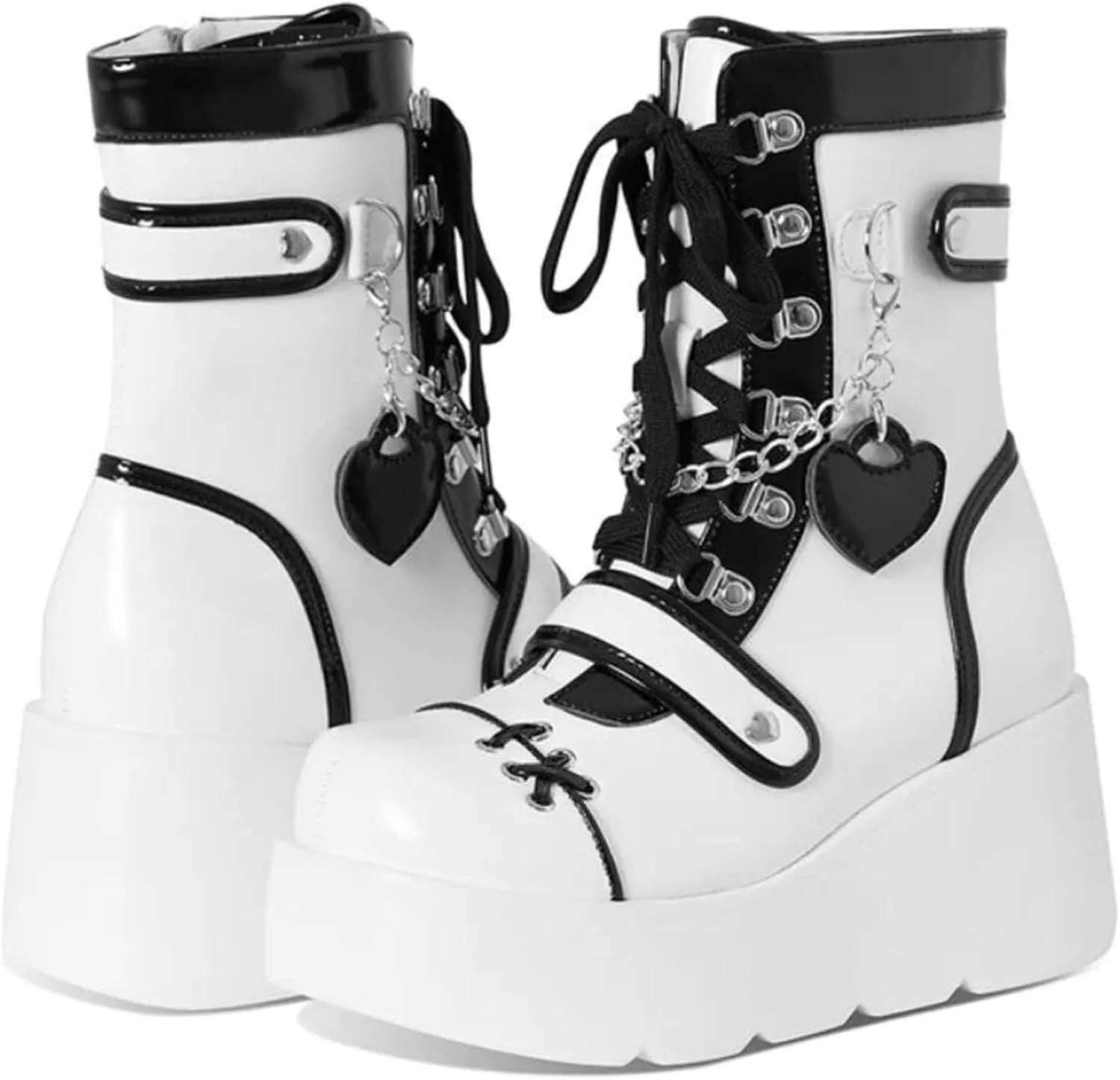Meefit Women Goth Platform Boots Lolita Kawaii Shoes Wedge High Heel Lace Up Mid Calf Boots Vintage Ankle Boots