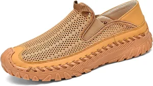 Men's Casual Handmade Breathable Hollow Mesh Loafers Outdoor Lightweight and Fashionable Soft Soled Driving Shoes