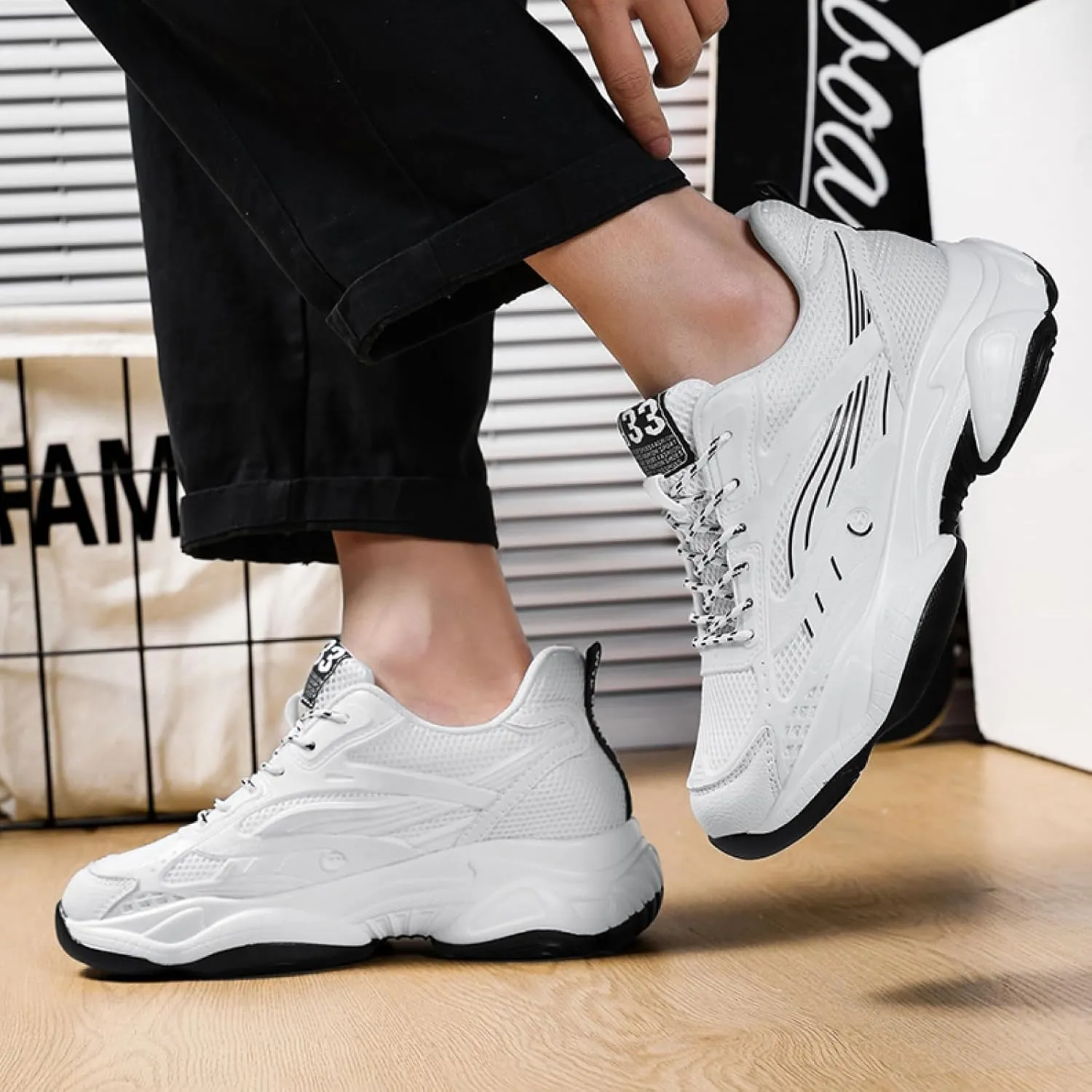 Men’s Elevator Chunky Sneakers 2.4" Height Increase – Invisible Height Boost Athletic Shoes – Fashion Thick-Soled Sport Sneakers – Breathable Walking & Gym Shoes for Casual and Streetwear
