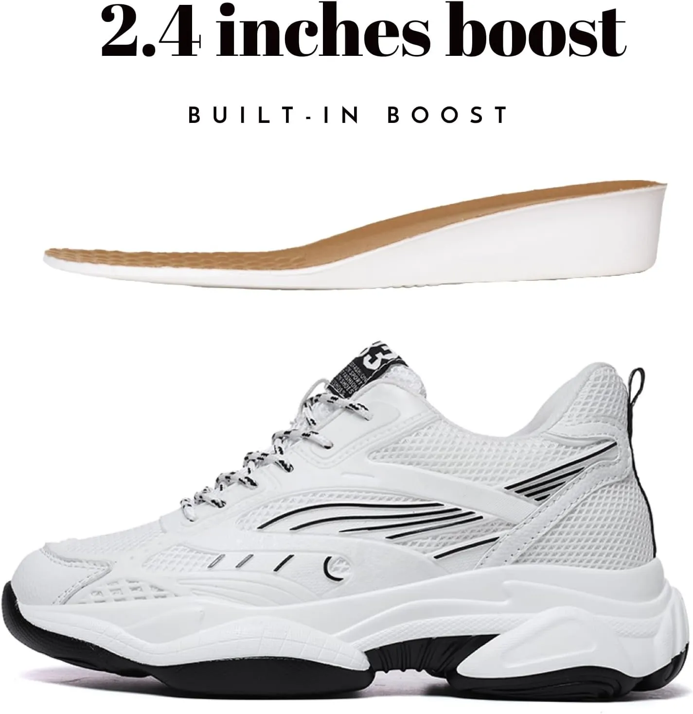 Men’s Elevator Chunky Sneakers 2.4" Height Increase – Invisible Height Boost Athletic Shoes – Fashion Thick-Soled Sport Sneakers – Breathable Walking & Gym Shoes for Casual and Streetwear