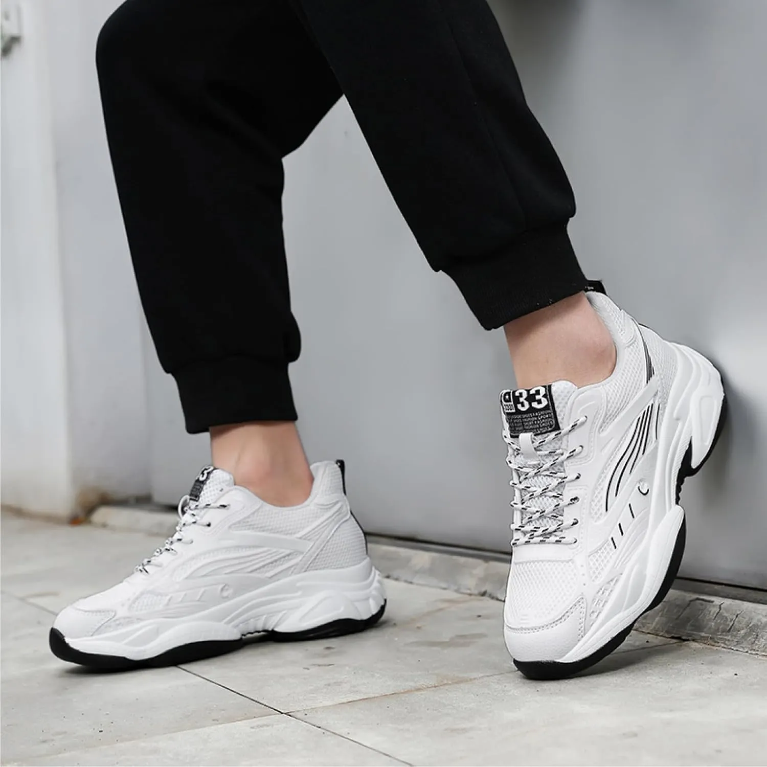 Men’s Elevator Chunky Sneakers 2.4" Height Increase – Invisible Height Boost Athletic Shoes – Fashion Thick-Soled Sport Sneakers – Breathable Walking & Gym Shoes for Casual and Streetwear