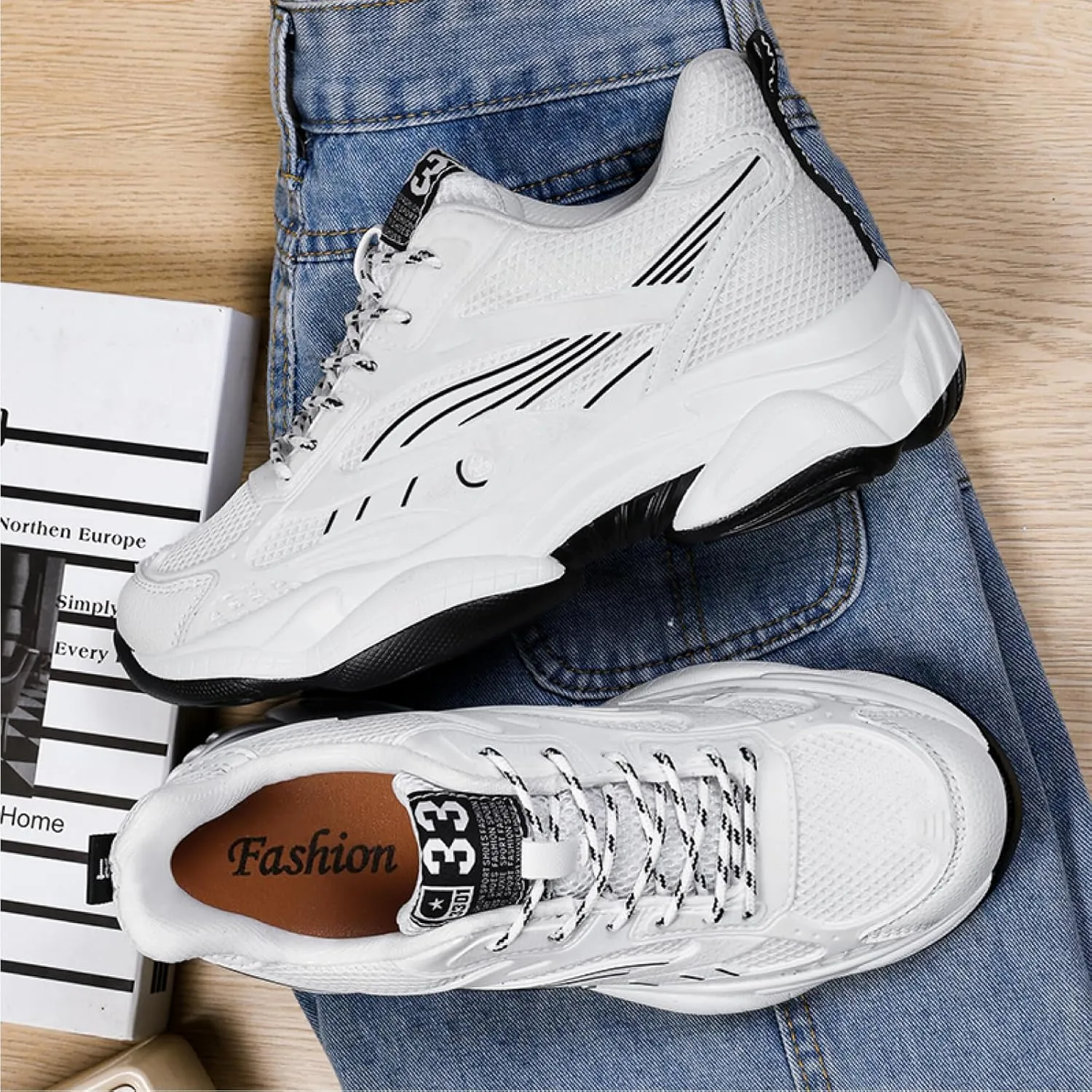 Men’s Elevator Chunky Sneakers 2.4" Height Increase – Invisible Height Boost Athletic Shoes – Fashion Thick-Soled Sport Sneakers – Breathable Walking & Gym Shoes for Casual and Streetwear