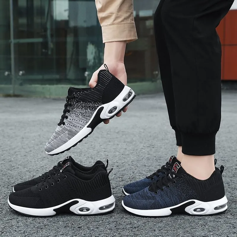 Men's Running Shoes Lightweight Breathable Flying Knitting Lace Up Mesh Walking Comfortable Fashion Casual Sneakers Workout Sports Shoes