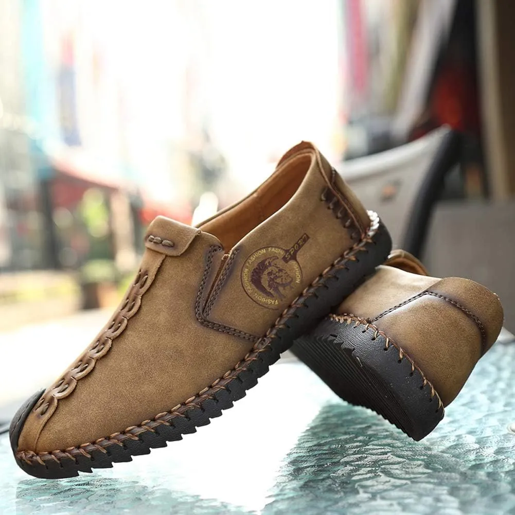 Men's Sport Sandals Leather Casual Shoes Driving Loafers Outdoor Flats Breathable Fisherman Oxford Walking Summer Handmade Stitching Comfortable