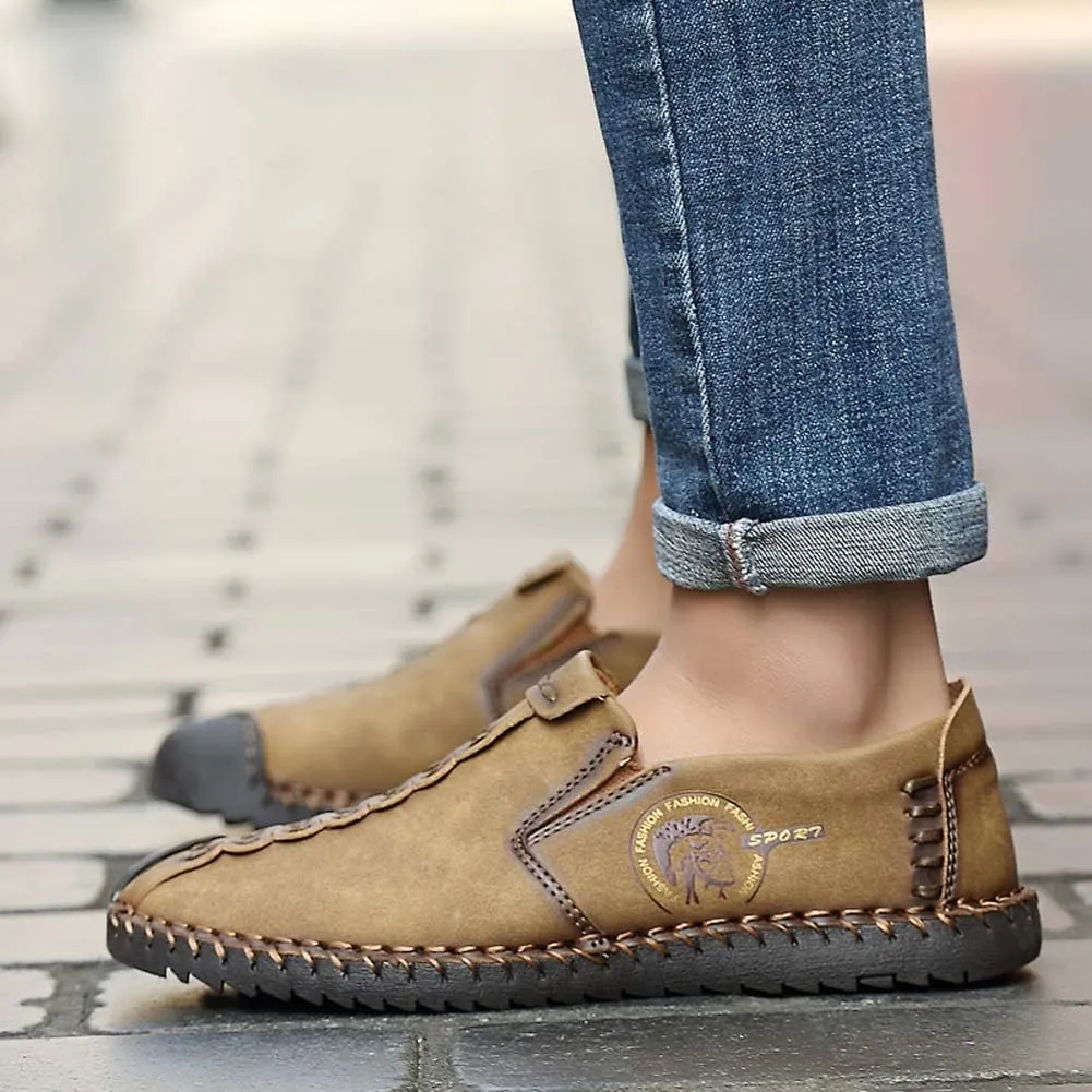 Men's Sport Sandals Leather Casual Shoes Driving Loafers Outdoor Flats Breathable Fisherman Oxford Walking Summer Handmade Stitching Comfortable
