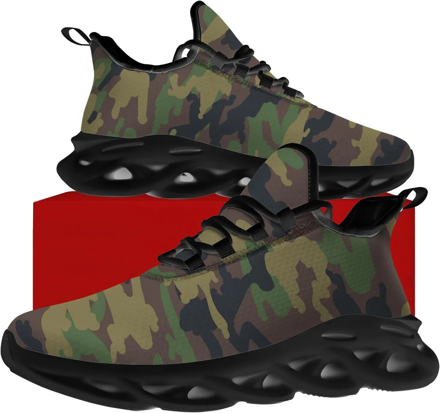 Men's Women's Green Camouflage Shoes Walking Running Tennis Shoes Camo Sneakers Gifts for Men Women