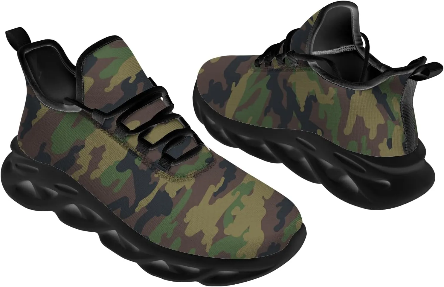 Men's Women's Green Camouflage Shoes Walking Running Tennis Shoes Camo Sneakers Gifts for Men Women