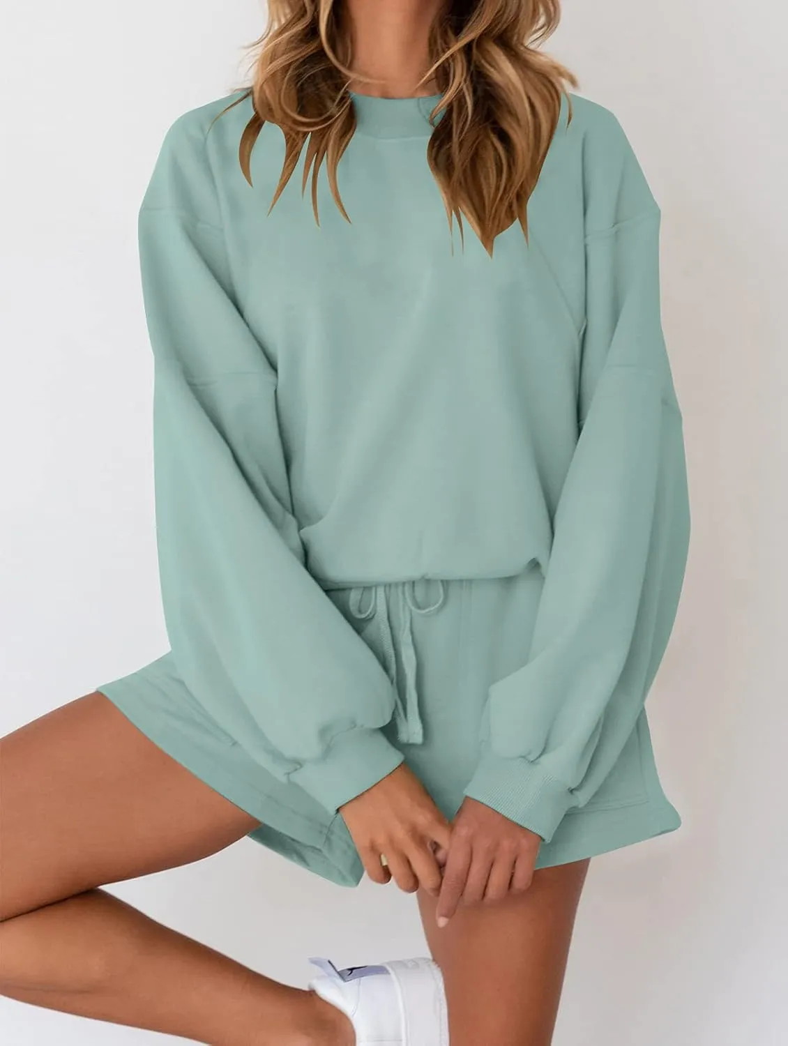MEROKEETY Women's 2025 Fall Oversized Batwing Sleeve Lounge Sets Casual Top and Shorts 2 Piece Outfits Sweatsuit