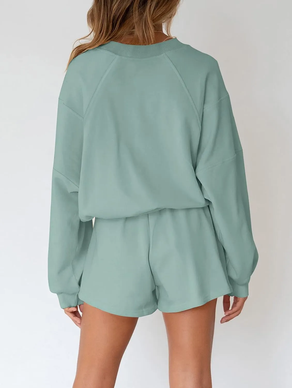 MEROKEETY Women's 2025 Fall Oversized Batwing Sleeve Lounge Sets Casual Top and Shorts 2 Piece Outfits Sweatsuit