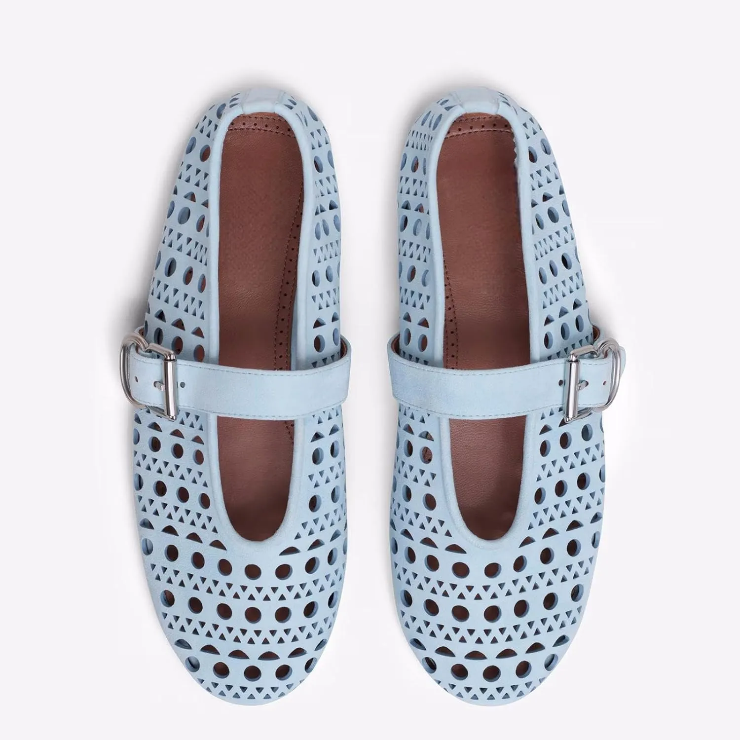 Mesh Ballet Flats for Women,Buckle Strap Hollow Out Mary Jane Flats Round Toe Breathable Comfortable Casual Daily Dress Ballerina Shoes