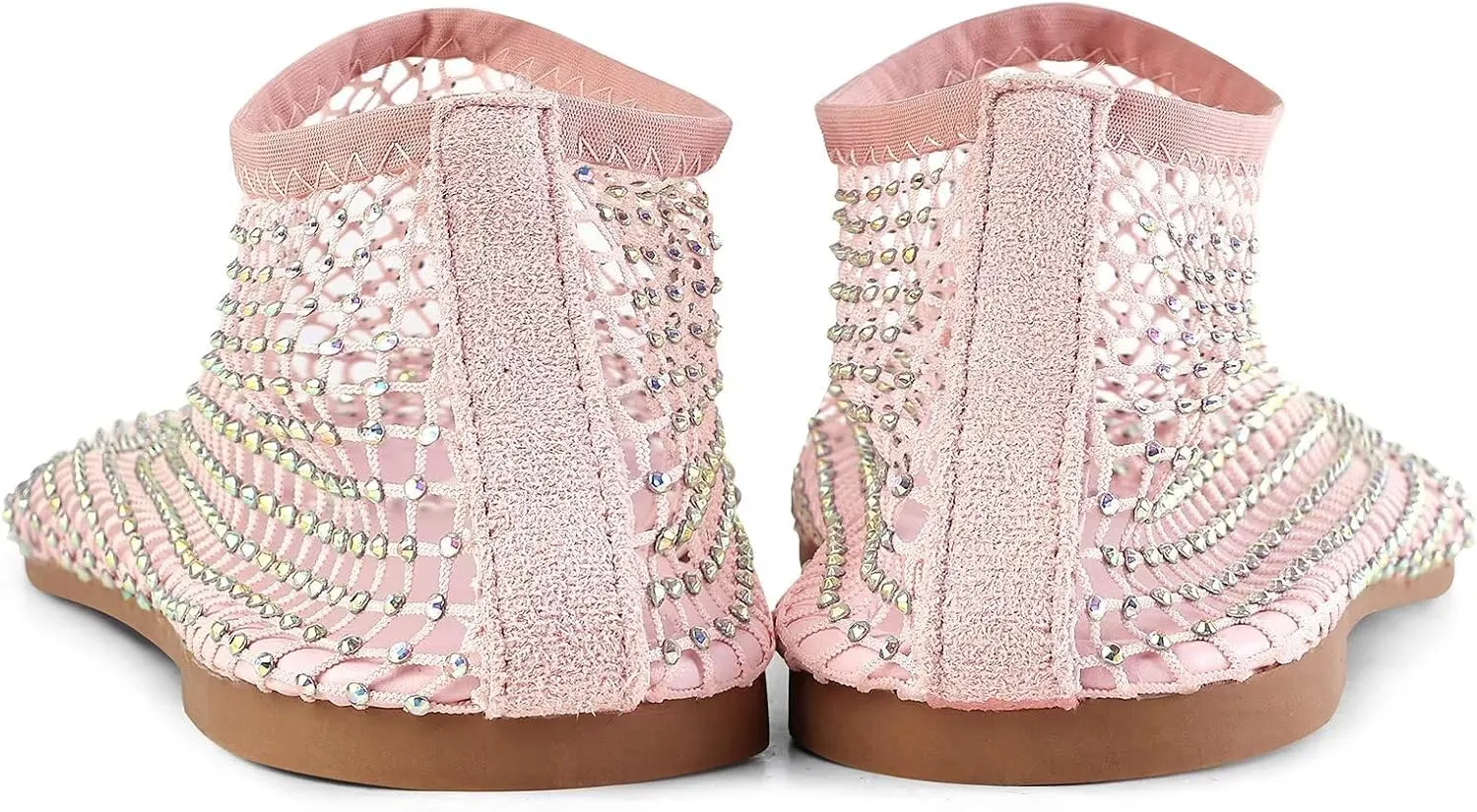 Mesh Ballet Flats Round Toe Shiny Gem Mesh Flats Rhinestone Short Boots Sexy Sandals Cutout Sparkly Comfortable Beach Casual Dress Flats for Women