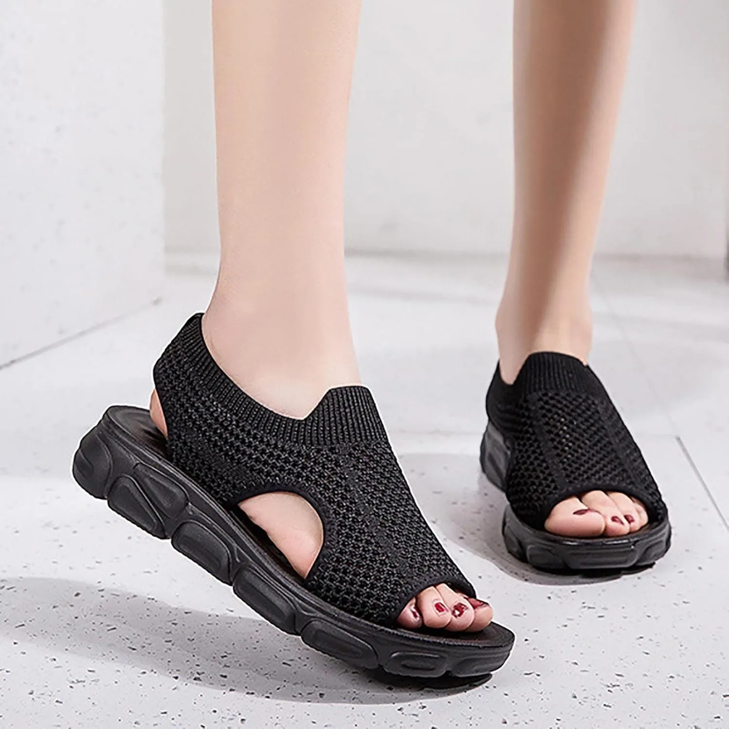 Mesh Breathable Sandals for Women Summer Casual Fish Mouth Open Toe Slip on Wedge Platform Sandals Comfortable Ladies Outdoor Beach Shoes Sandalias