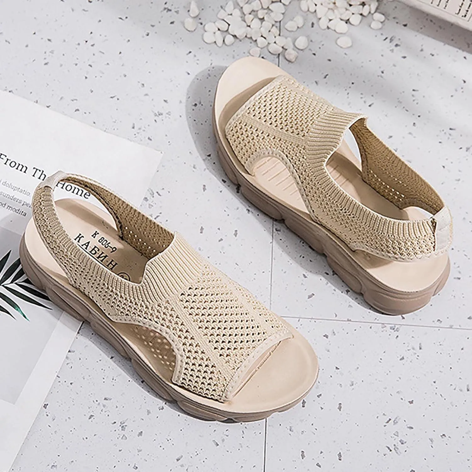 Mesh Breathable Sandals for Women Summer Casual Fish Mouth Open Toe Slip on Wedge Platform Sandals Comfortable Ladies Outdoor Beach Shoes Sandalias
