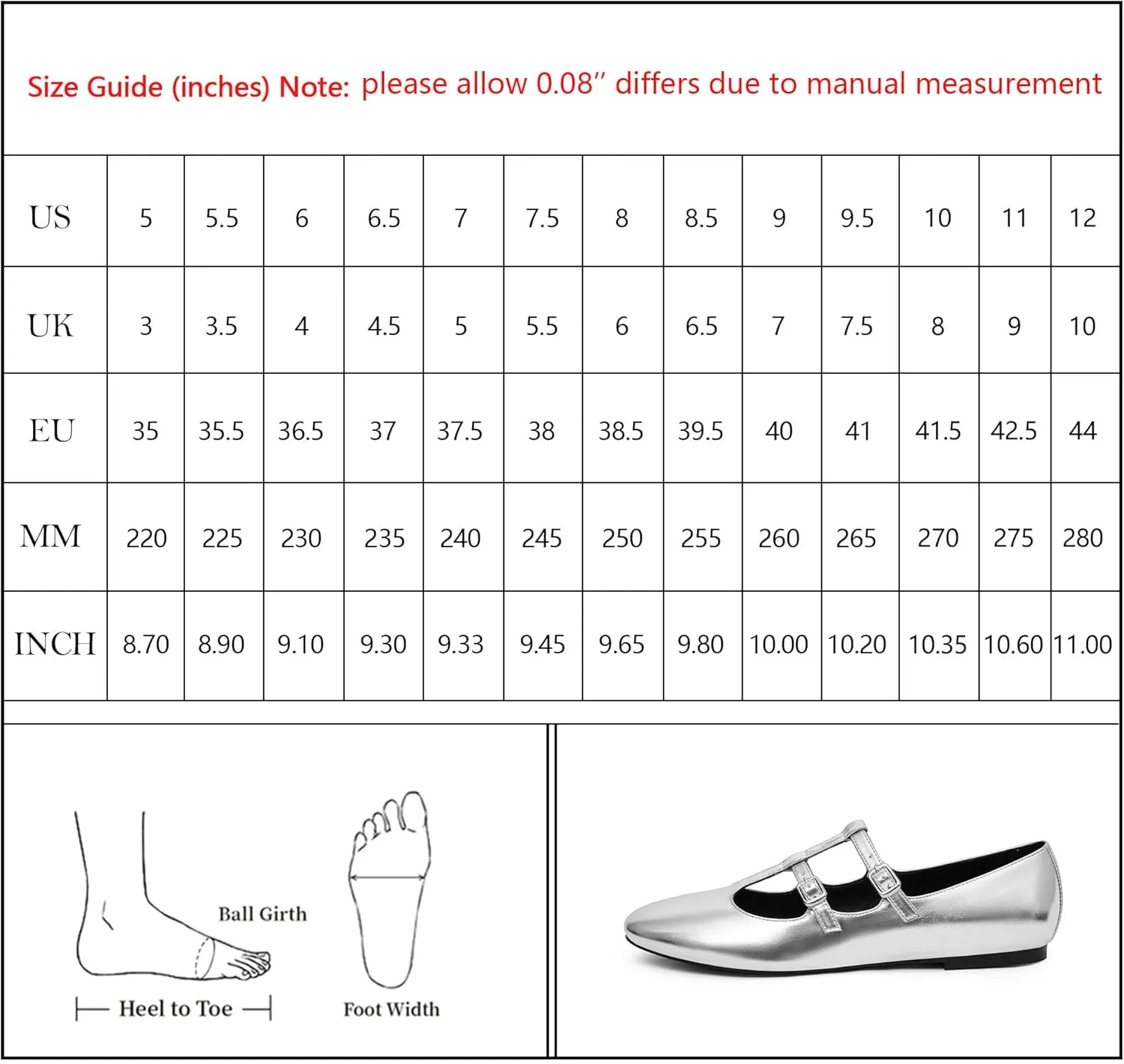 Modatope Mary Jane Flats for Women Ballet Flats Closed Round Toe Two Strap Casual Work Party