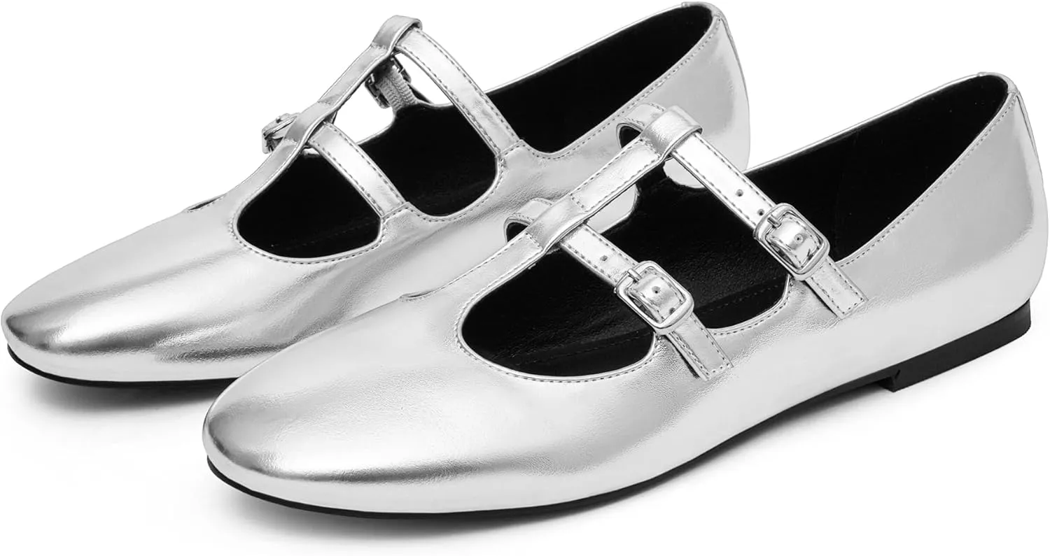 Modatope Mary Jane Flats for Women Ballet Flats Closed Round Toe Two Strap Casual Work Party